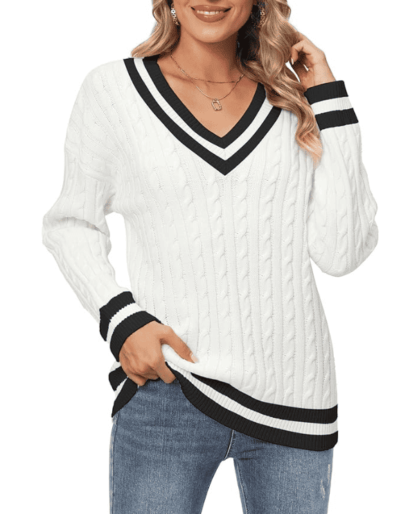 Cable Knit V Neck Sweater